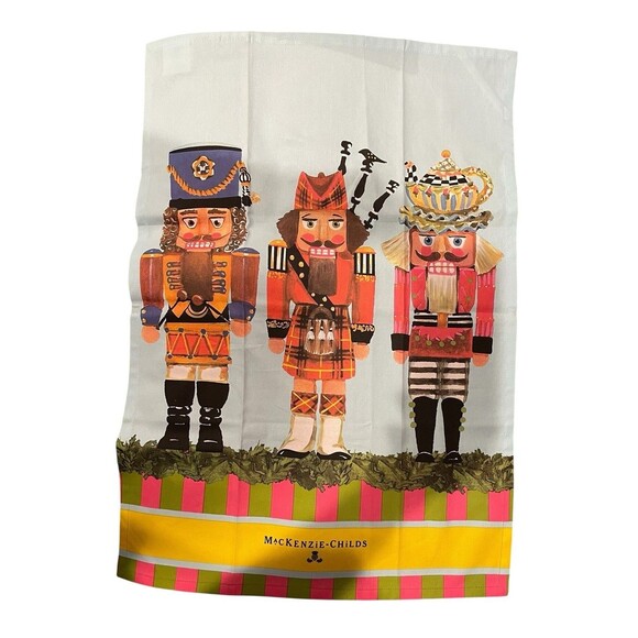 MacKenzie Childs Christmas Nutcracker Teapot Festive Hand Dish Towel 18"x26" - Picture 1 of 9
